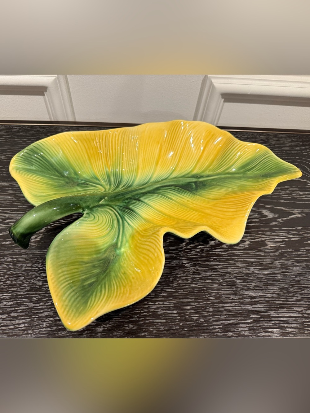 Hull Pottery Large Leaf Ceramic Dish Yellow Green Ombre Vintage MCM
